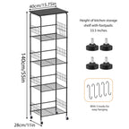 5-Tier Rolling Wire Storage Basket Cart - Slim Utility Shelf Organizer for Kitchen, Pantry, Laundry Room & Kids' Playroom, Black