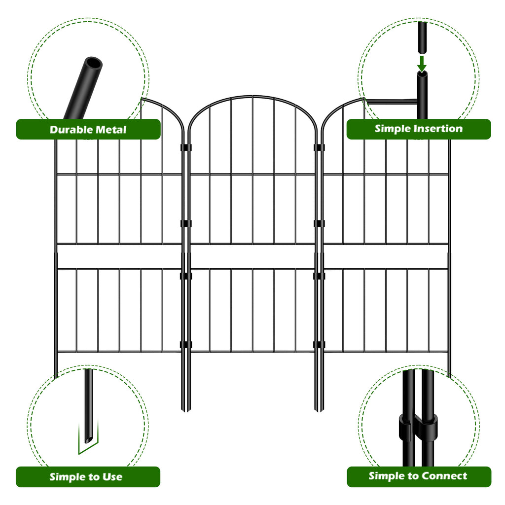 10-Pack Decorative Arched Garden Fence - Rustproof Metal Wire Section - No-Dig Border for Landscape & Flowers,