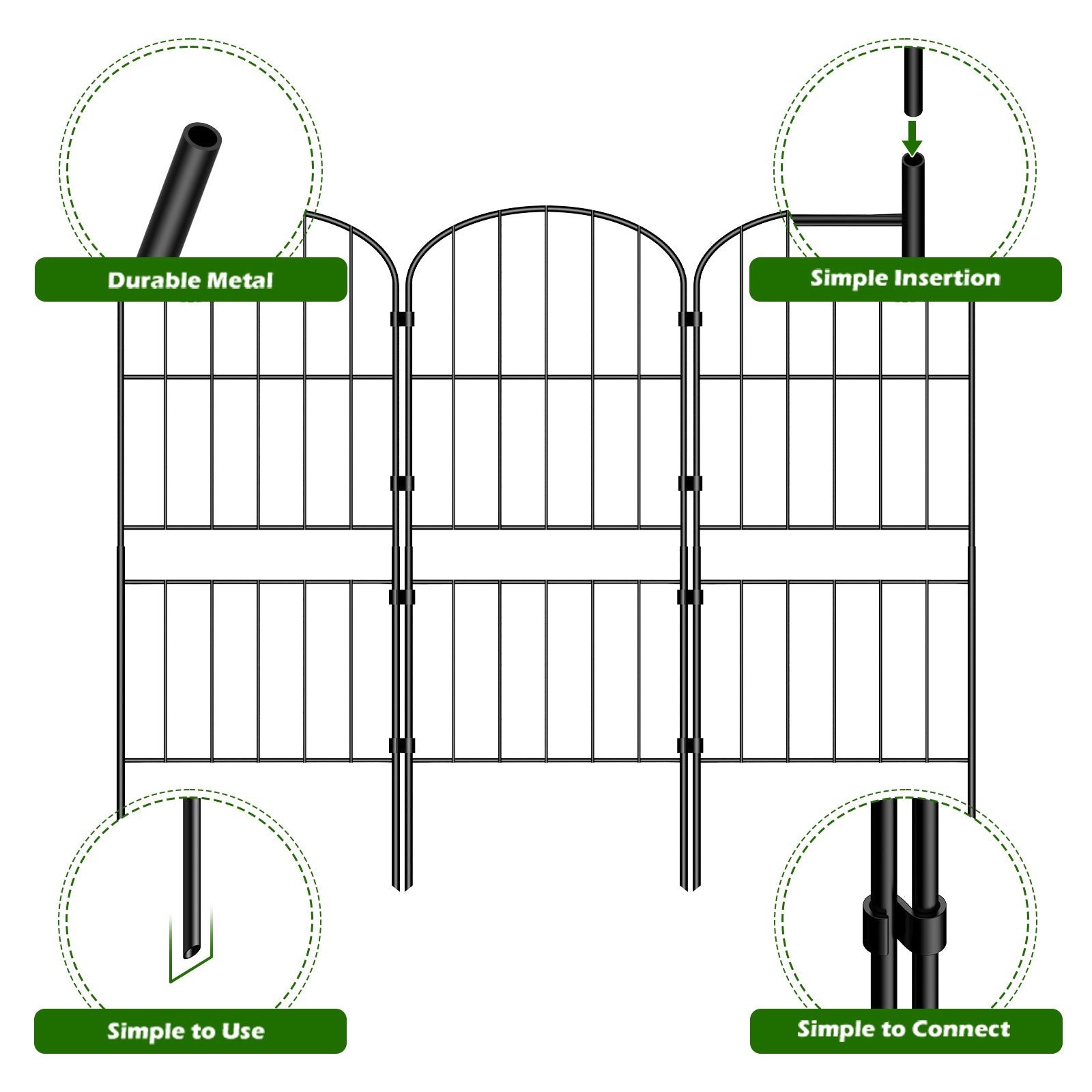 10-Pack Decorative Arched Garden Fence - Rustproof Metal Wire Section - No-Dig Border for Landscape & Flowers,