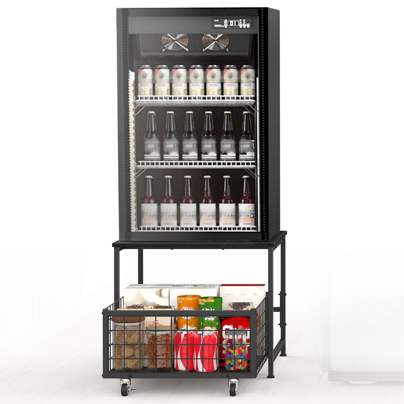 Mini Fridge Stand Organizer] Mini Fridge Stand With Storage - Mobile Refrigerator Cart With Drawers Basket - For Home, Office And Dorm