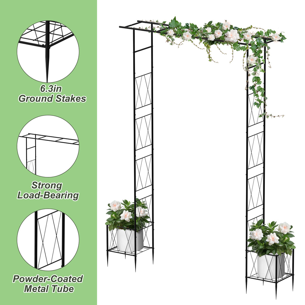 7.7ft Garden Arbor with Planter Boxes for Climbing Vines