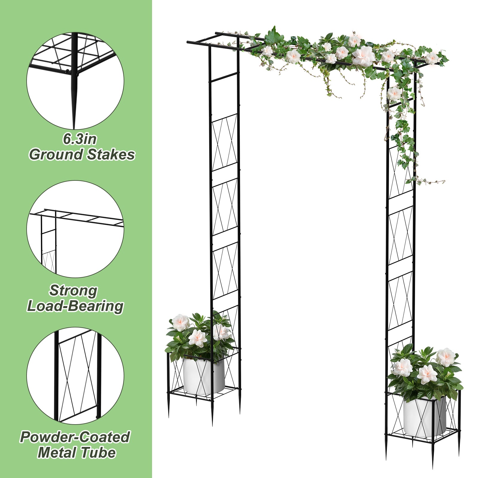 7.7ft Garden Arbor with Planter Boxes for Climbing Vines