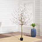 6ft Artificial Winter Jasmine Tree with White Flowers, Tall Faux Potted Blooming Plant for Indoor Home Office & Wedding Decor