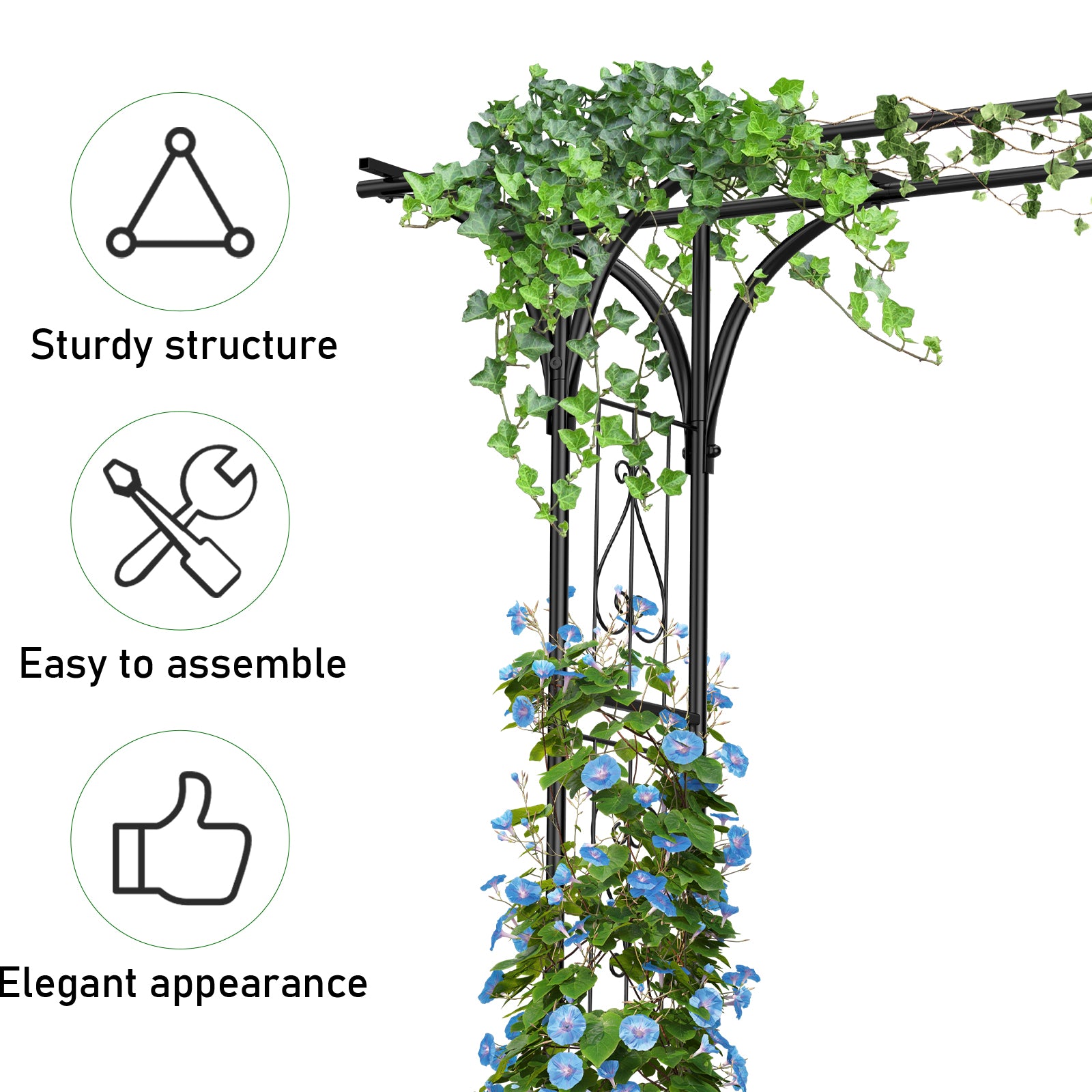 7FT Heavy Duty Garden Arch Trellis - Metal Arbor for Climbing Plants - Outdoor Archway for Wedding Ceremony & Party Decor