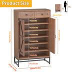 Rustic Brown Freestanding Shoe Storage Cabinet - Barn-Door Style Entryway Organizer with Adjustable Shelves