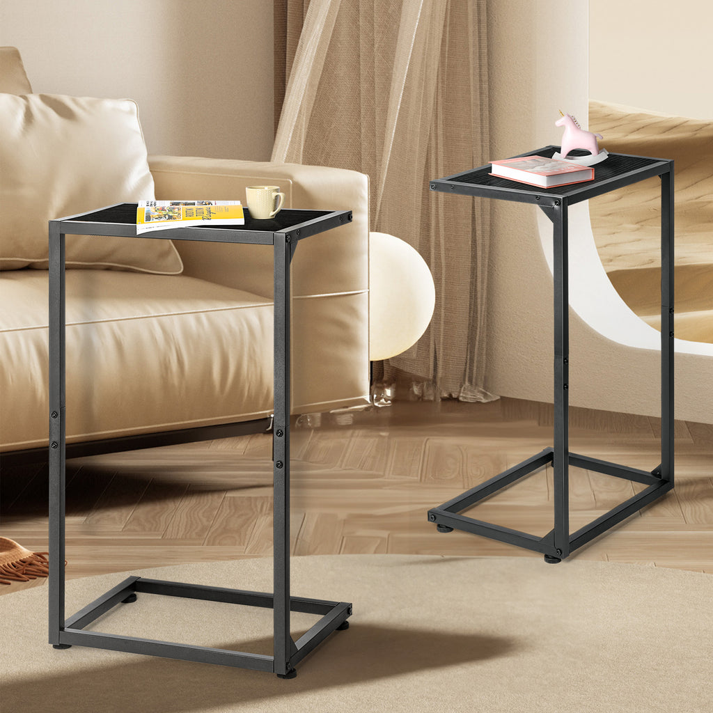 Set of 2 Black C-Shaped End Tables, Small Side Tables for Living Room & Bedroom, Industrial Snack Tables,