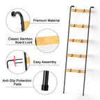 5-Tier Blanket Ladder with 10 Removable Hooks - Wall-Leaning Towel Rack & Scarf Organizer for Bedroom & Bathroom, Modern Home Decor Stand, Black
