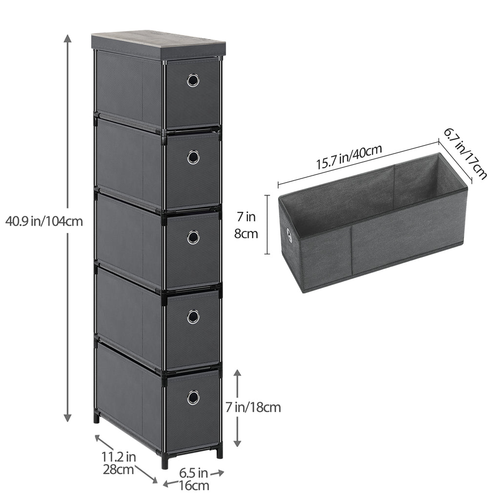5-Drawer Narrow Grey Dresser - Lightweight Fabric Storage Cabinet for Laundry & Entryway