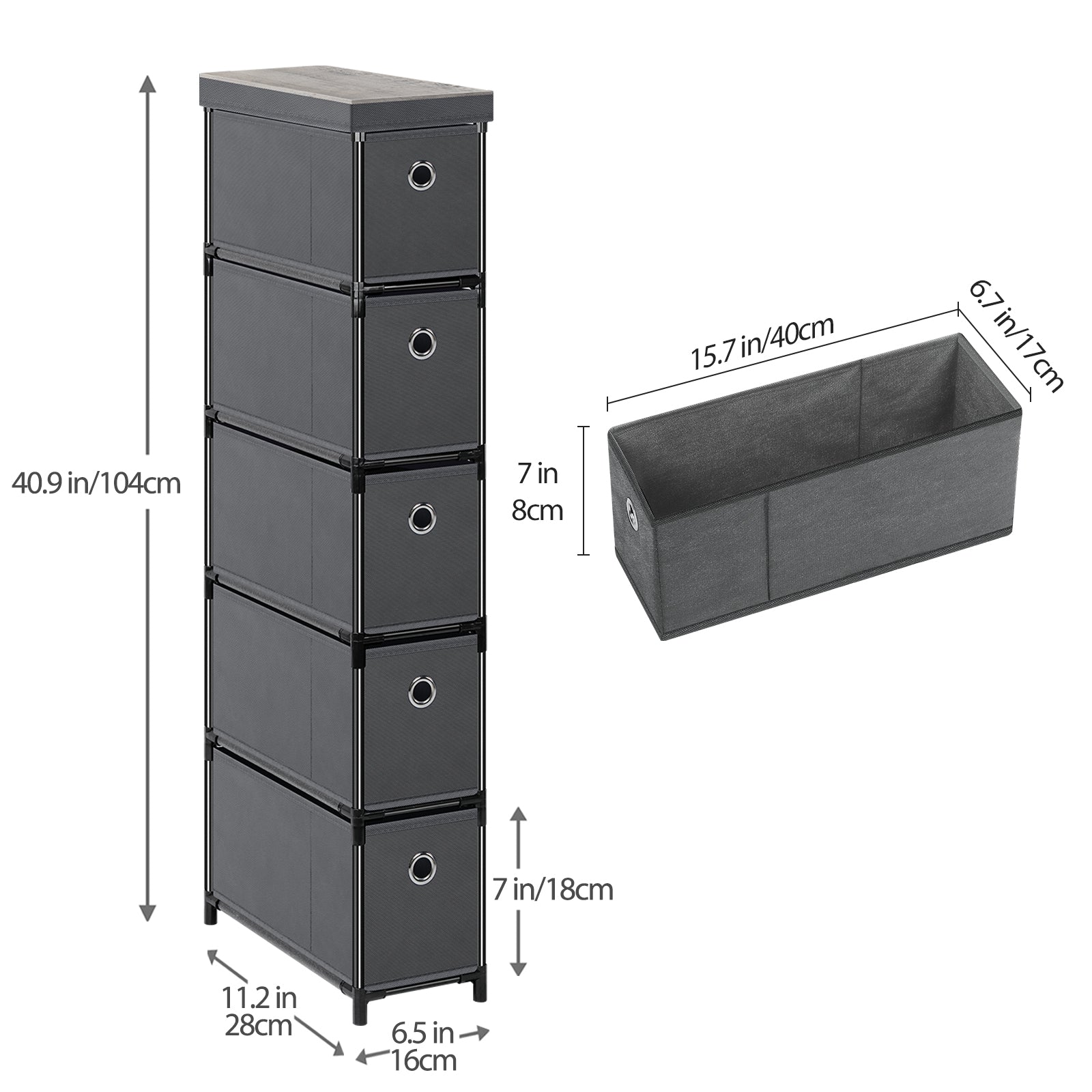 5-Drawer Narrow Grey Dresser - Lightweight Fabric Storage Cabinet for Laundry & Entryway