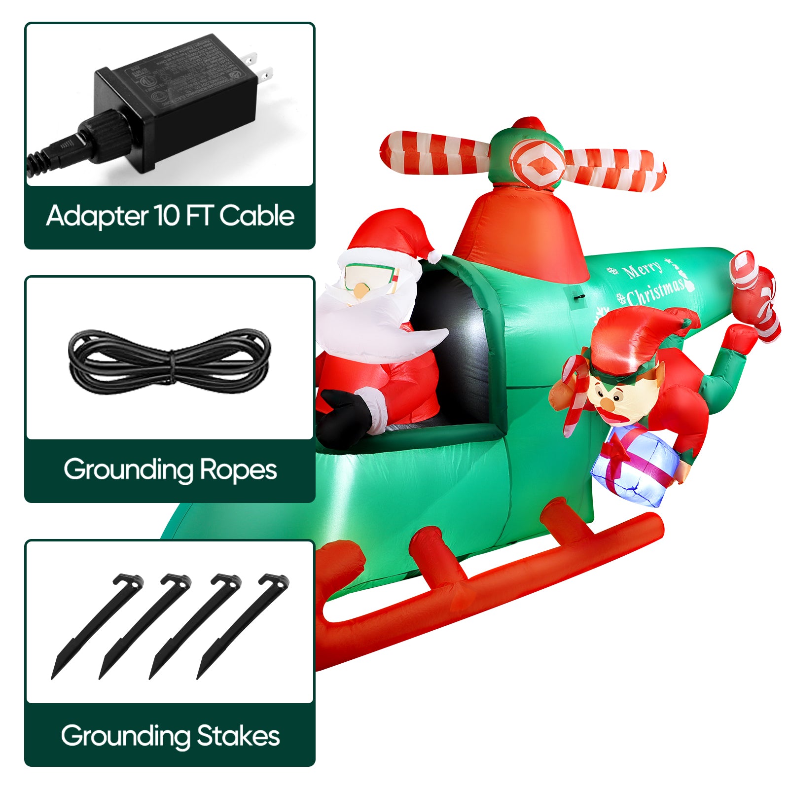 8.5FT Christmas Inflatable Santa Helicopter with Elf, Weatherproof Outdoor Xmas Decor with LED Lights