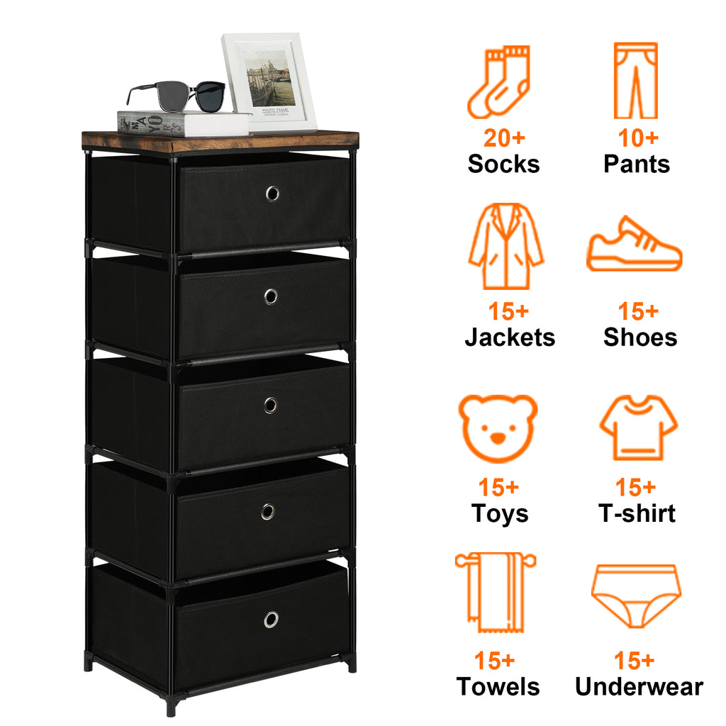 Tall 5-Drawer Fabric Storage Tower - Slim Dresser for Narrow Spaces in Hallways & Bedroom