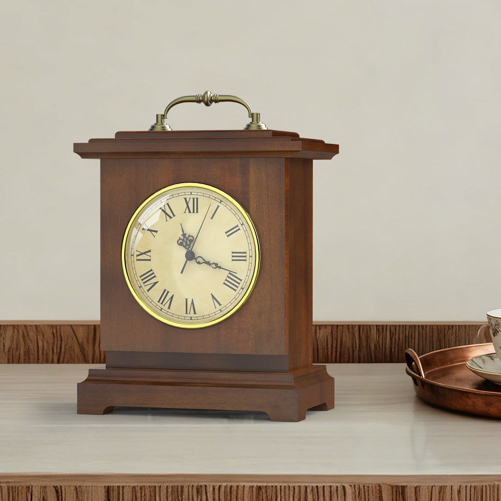 Rustic Brown Mantel Clock with Hidden Safe - Secret Compartment for Rings & Watches - Antique Battery Operated Clock,