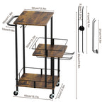 3-Tier Industrial Bar Cart - Mobile Wine Serving Trolley with Glass Holder & Bottle Storage,