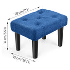 Small Teddy Velvet Foot Stool with Wood Legs, Tufted Rectangle Ottoman Foot Rest, Soft Padded Mini Footstool for Under Desk, Bedroom, Living Room, Sofa Side, Entryway, Dark Blue