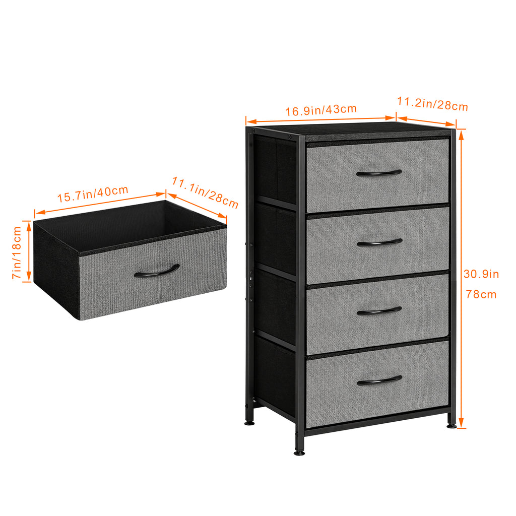 4-Drawer Fabric Dresser Storage Tower - Grey Chest of Drawers with Black Metal Frame