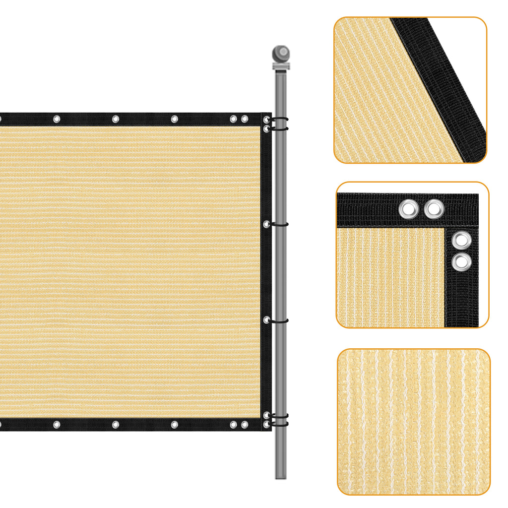 6' x 50' Beige Privacy Screen, 150 GSM Heavy-Duty UV Protected Shade Mesh with Grommets