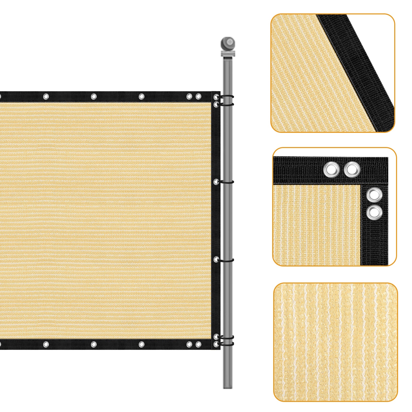 6' x 50' Beige Privacy Screen, 150 GSM Heavy-Duty UV Protected Shade Mesh with Grommets