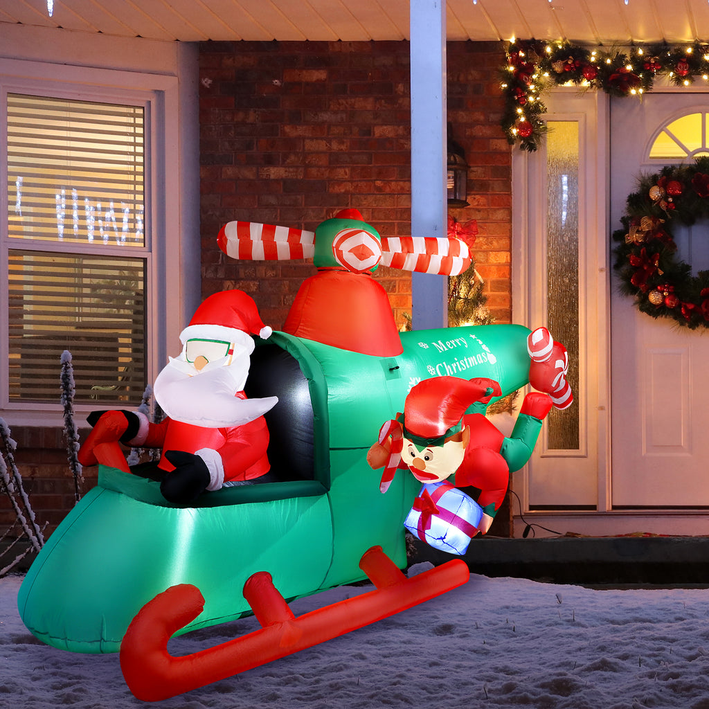 8.5FT Christmas Inflatable Santa Helicopter with Elf, Weatherproof Outdoor Xmas Decor with LED Lights