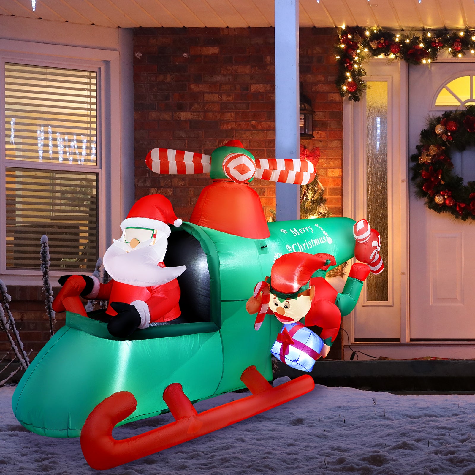 8.5FT Christmas Inflatable Santa Helicopter with Elf, Weatherproof Outdoor Xmas Decor with LED Lights