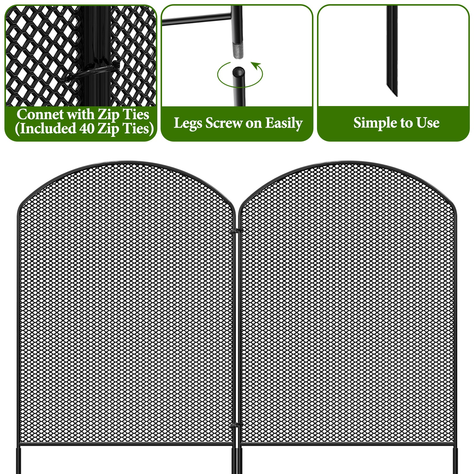 39"H Heavy-Duty Mesh Garden Fence - 10-Pack Rustproof Metal Pet Barrier & No-Dig Border Edging,