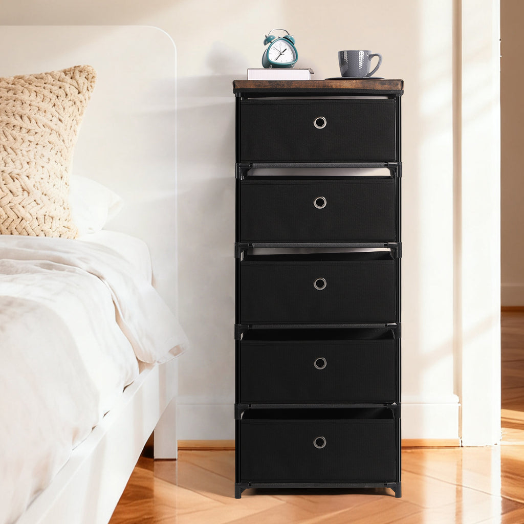 Tall 5-Drawer Fabric Storage Tower - Slim Dresser for Narrow Spaces in Hallways & Bedroom