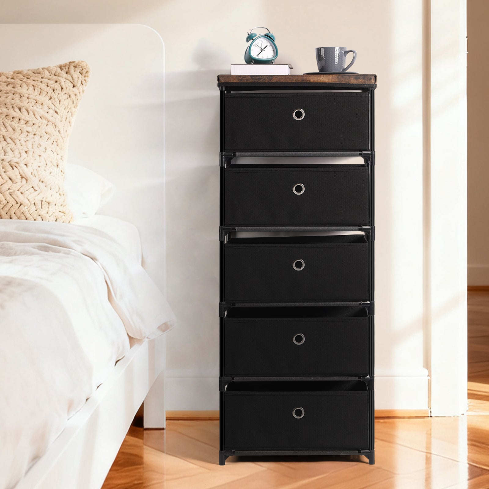 Tall 5-Drawer Fabric Storage Tower - Slim Dresser for Narrow Spaces in Hallways & Bedroom