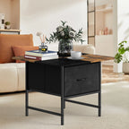 24" Square Industrial Coffee Table - Rustic End Table with 2 Storage Drawers for Small Living Rooms,