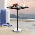 Small Modern Dining Table with Heavy Marble Base - Stylish 23" Square Coffee Table for Living Room, Office & Bistro, Black & White