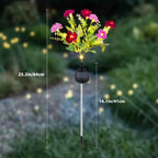 Set of 6 Solar Flower Pathway Lights - Pink & Purple 7-Head Floral Stake Lights for Garden & Yard