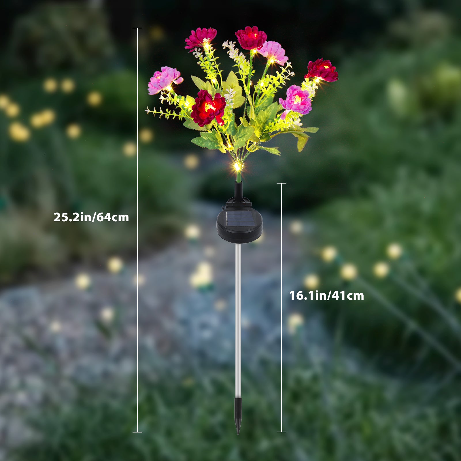 Set of 6 Solar Flower Pathway Lights - Pink & Purple 7-Head Floral Stake Lights for Garden & Yard