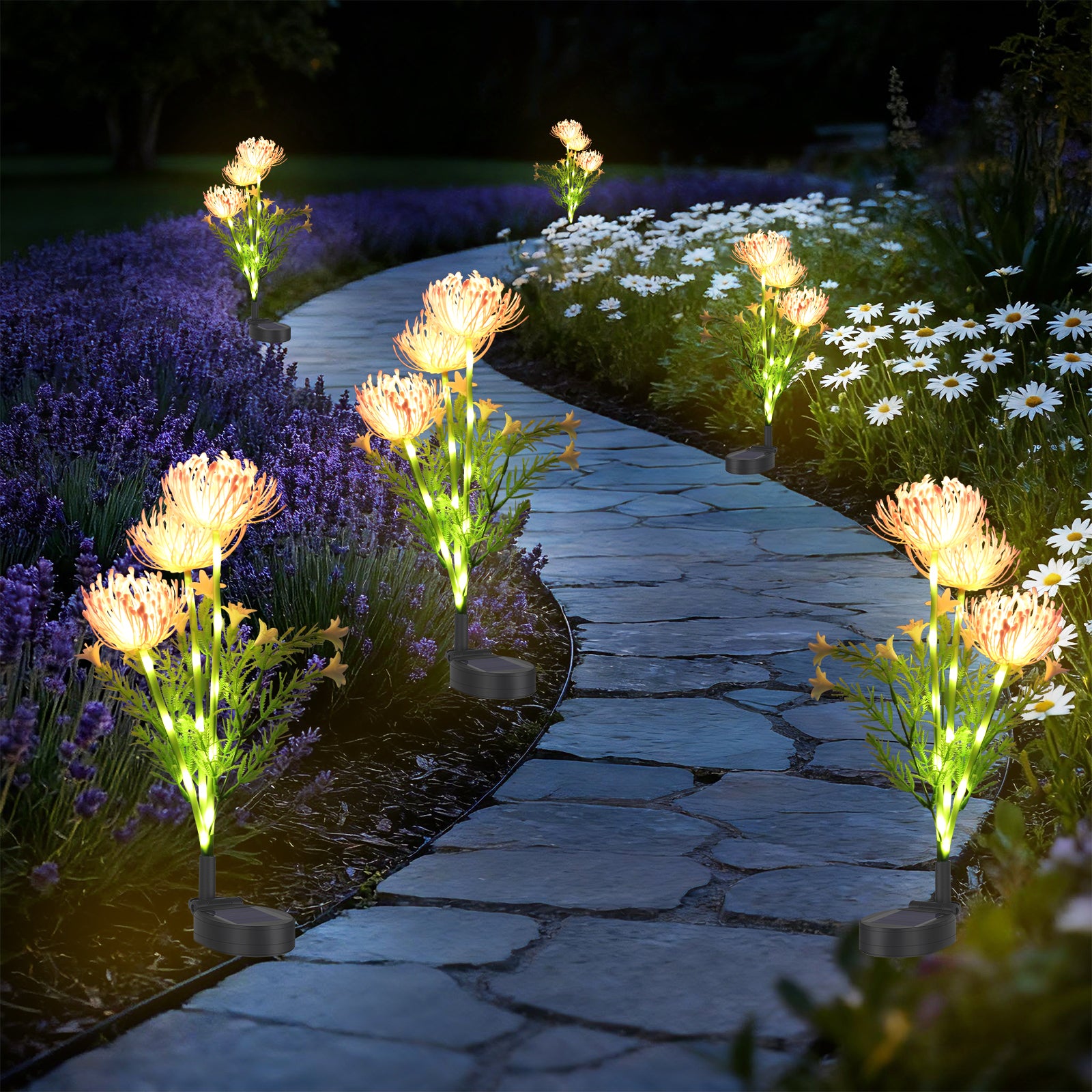 Set of 6 Solar Flower Pathway Lights - Waterproof LED Garden Stake Lights with Realistic Flower Design£¬Yellow/pink/red