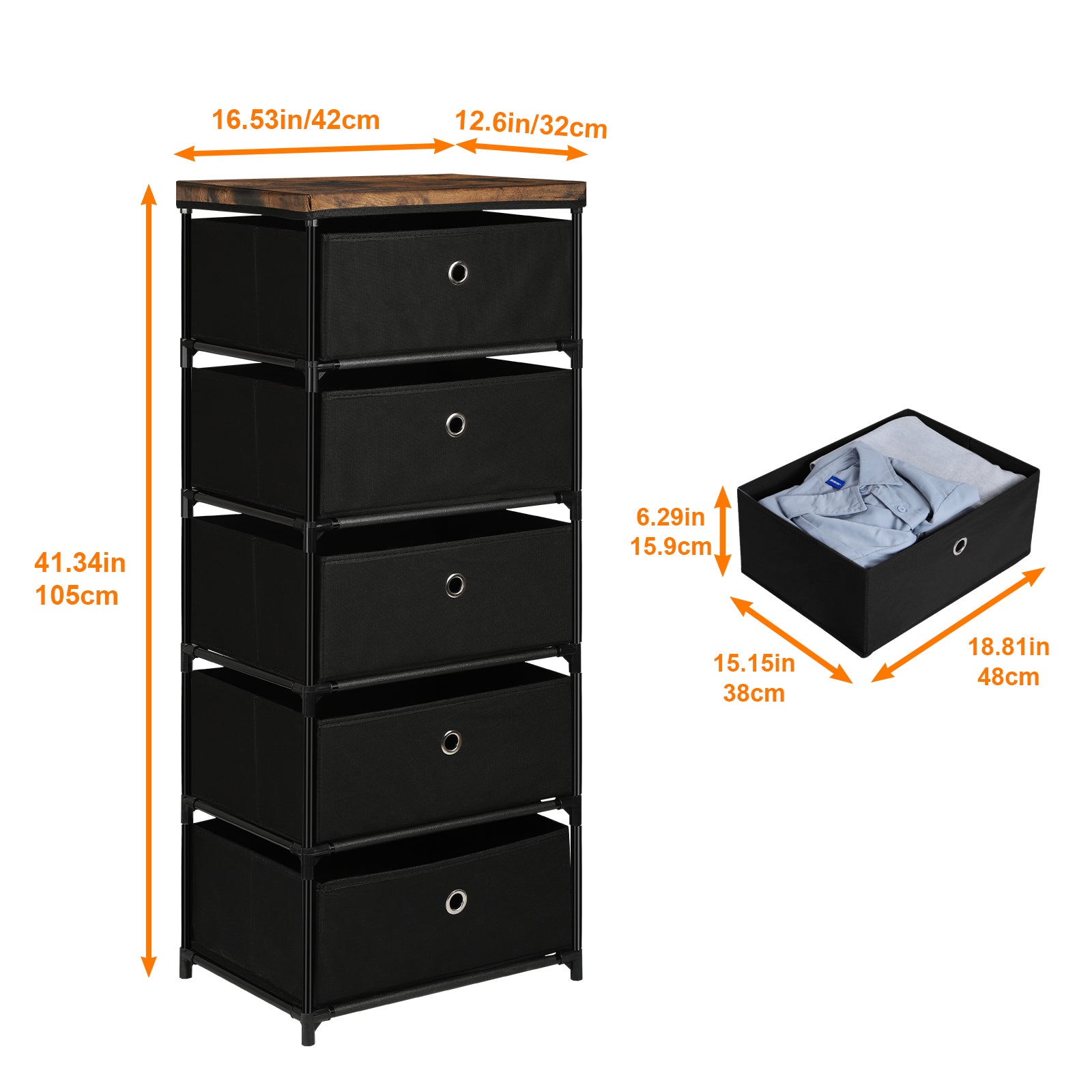 Tall 5-Drawer Fabric Storage Tower - Slim Dresser for Narrow Spaces in Hallways & Bedroom
