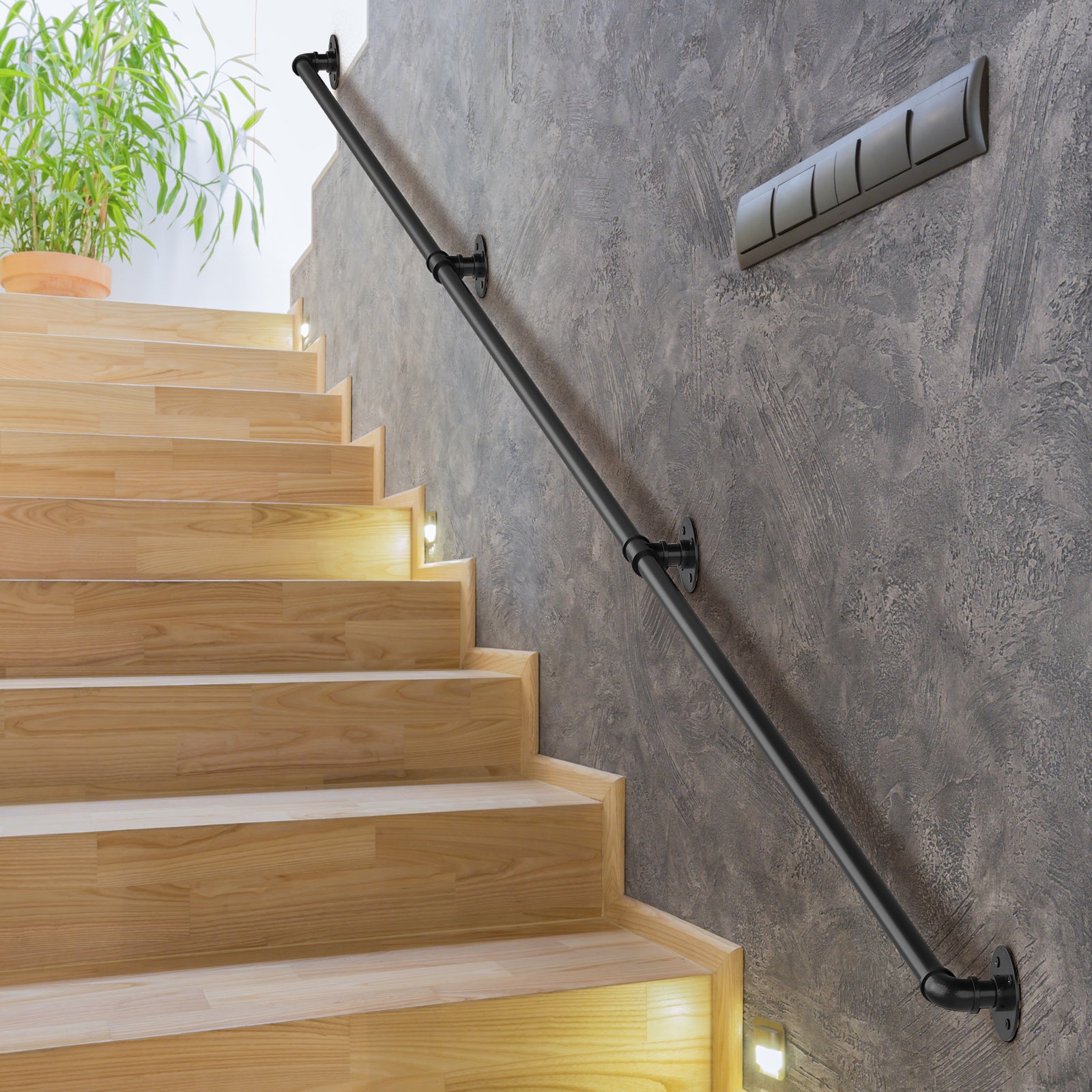 Industrial Pipe Handrail | Heavy-Duty Wall-Mounted Safety Rail for Indoor & Outdoor Steps
