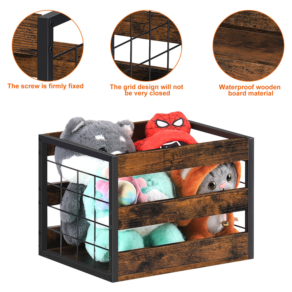 2-Pack Vinyl Record Storage Box - Wood Cube Album Holder with Handles for LPs & Office Files,