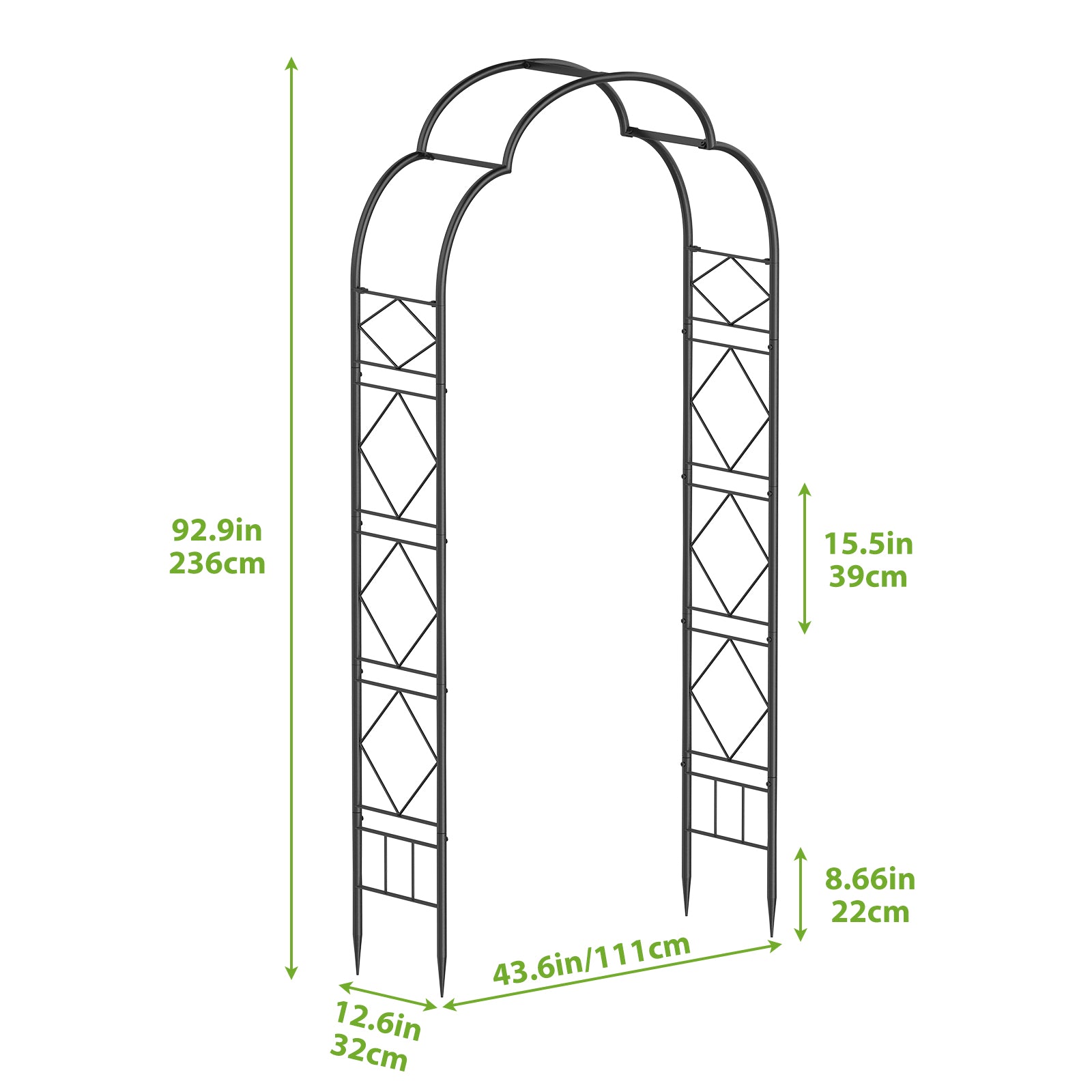 93-Inch Metal Garden Arch for Wedding and Climbing Plants