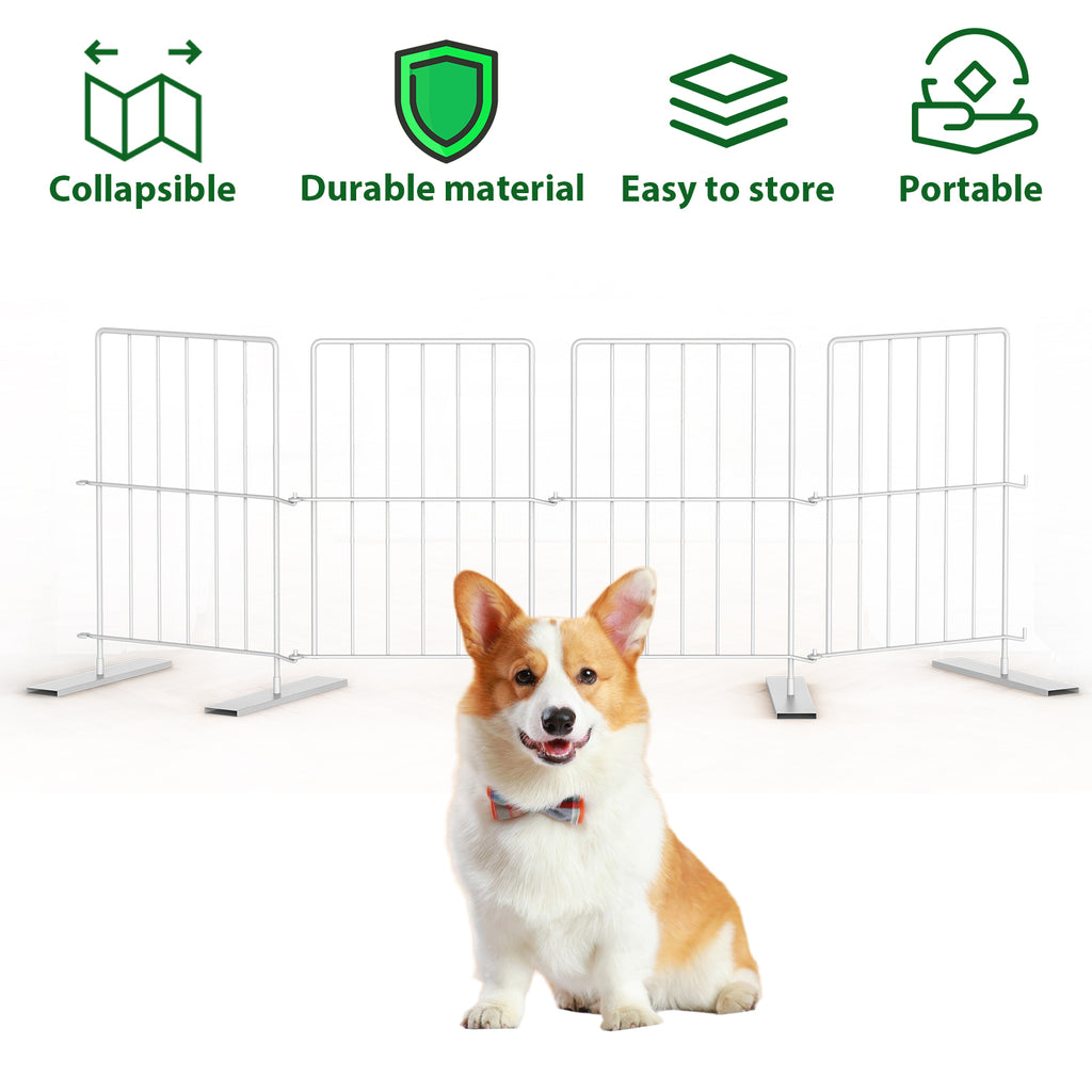 Short Puppy Gate - 4 Pack Dog Gate, Metal Free Standing Pet Gates for Indoor/Outdoor, Step Over Pet Fence for Small Dogs
