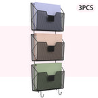 3-Pack Mesh Wall File Organizer, Hanging Document Holder with Hooks for Home & Office