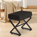 19.69 Inch X Frame Vanity Stool, Waterproof PU Leather Padded Makeup Ottoman Bench, Heavy Duty Black Metal X Leg Foot Rest Stool, Multi Use Shoe Stool for Bedroom Entryway Living Room