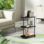 3-Tier Half Moon End Table with Rolling Casters & Storage