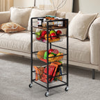 4-Tier Kitchen Fruit & Vegetable Trolley - Mobile Pantry Storage Rack with Pull-Out Wire Baskets,