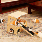 Wooden Guinea Pig House & Hideout, Small Animal Habitat with Ramp and Cushion for Hamsters & Rabbits