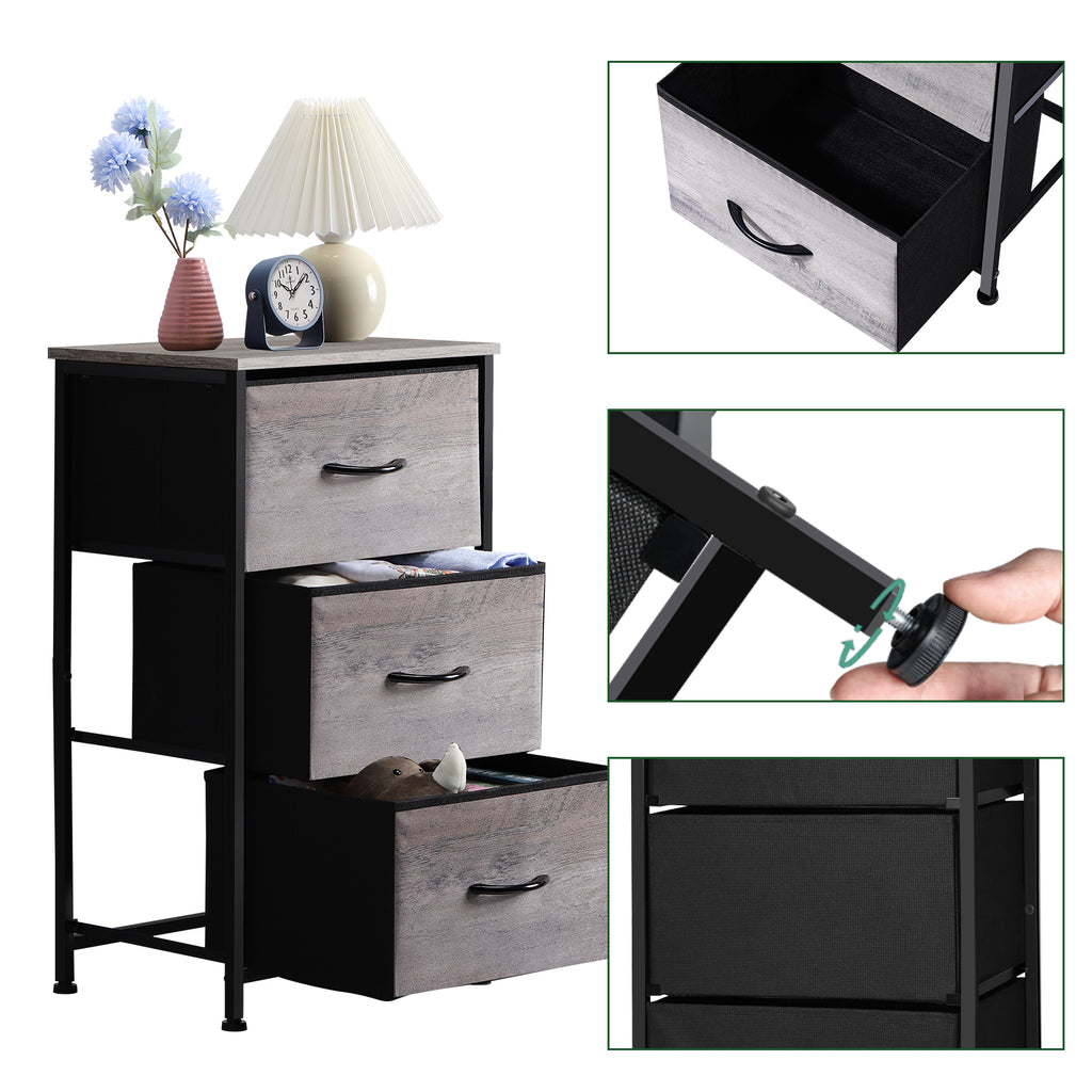 3-Drawer Fabric Nightstand Dresser - Small Storage Tower for Bedroom & Closets