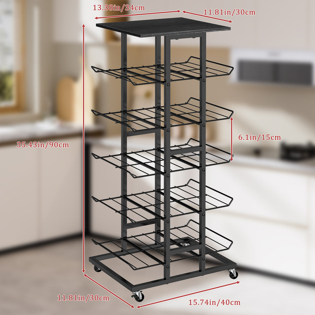5-Tier Rolling Beverage Storage Rack with Lockable Wheels - Multi-Purpose Kitchen Pantry Organizer & Mobile Can Holder for Soda & Bottled Water
