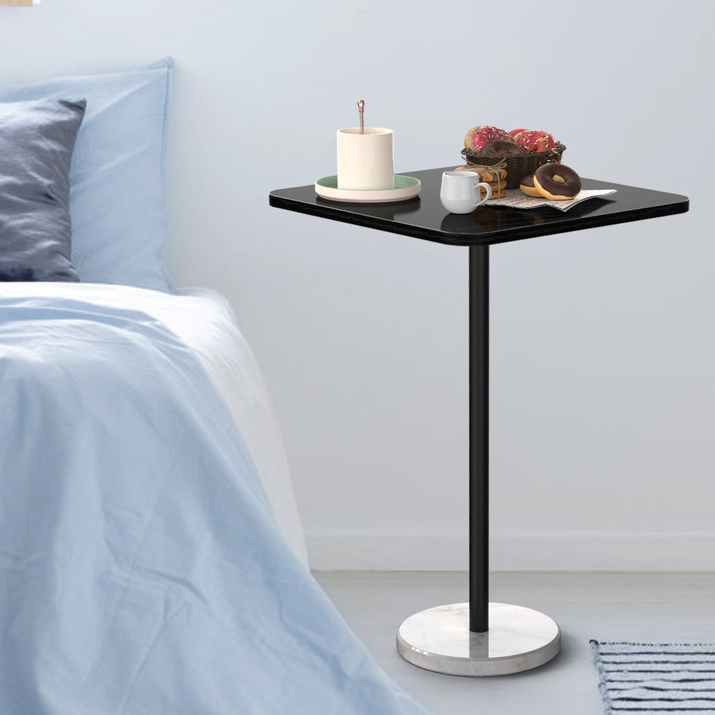 Small Modern Dining Table with Heavy Marble Base - Stylish 23" Square Coffee Table for Living Room, Office & Bistro, Black & White