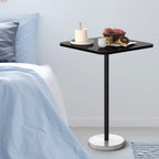 Small Modern Dining Table with Heavy Marble Base - Stylish 23" Square Coffee Table for Living Room, Office & Bistro, Black & White