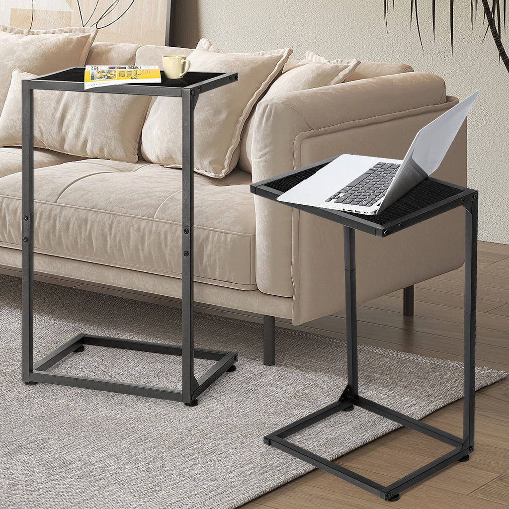 Set of 2 Black C-Shaped End Tables, Small Side Tables for Living Room & Bedroom, Industrial Snack Tables,