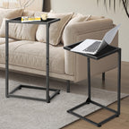 Set of 2 Black C-Shaped End Tables, Small Side Tables for Living Room & Bedroom, Industrial Snack Tables,