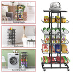 5-Tier Rolling Beverage Storage Rack with Lockable Wheels - Multi-Purpose Kitchen Pantry Organizer & Mobile Can Holder for Soda & Bottled Water