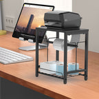 Heavy Duty Printer Stand with Label Roll Holder, 2-Tier Industrial Under Desk Printer Table with Storage Basket, Small Machine Stand for Thermal Shipping Label Printers, Home Office & Shipping Station, Black