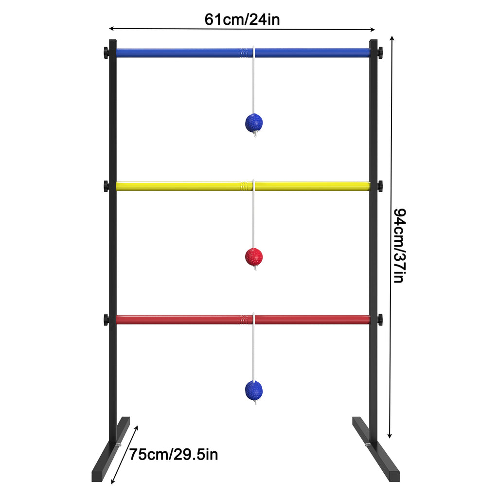Outdoor Lawn Ladder Toss Game with 6 Soft Rubber Bolo Balls, Family Backyard Set for Camping and Beach Fun